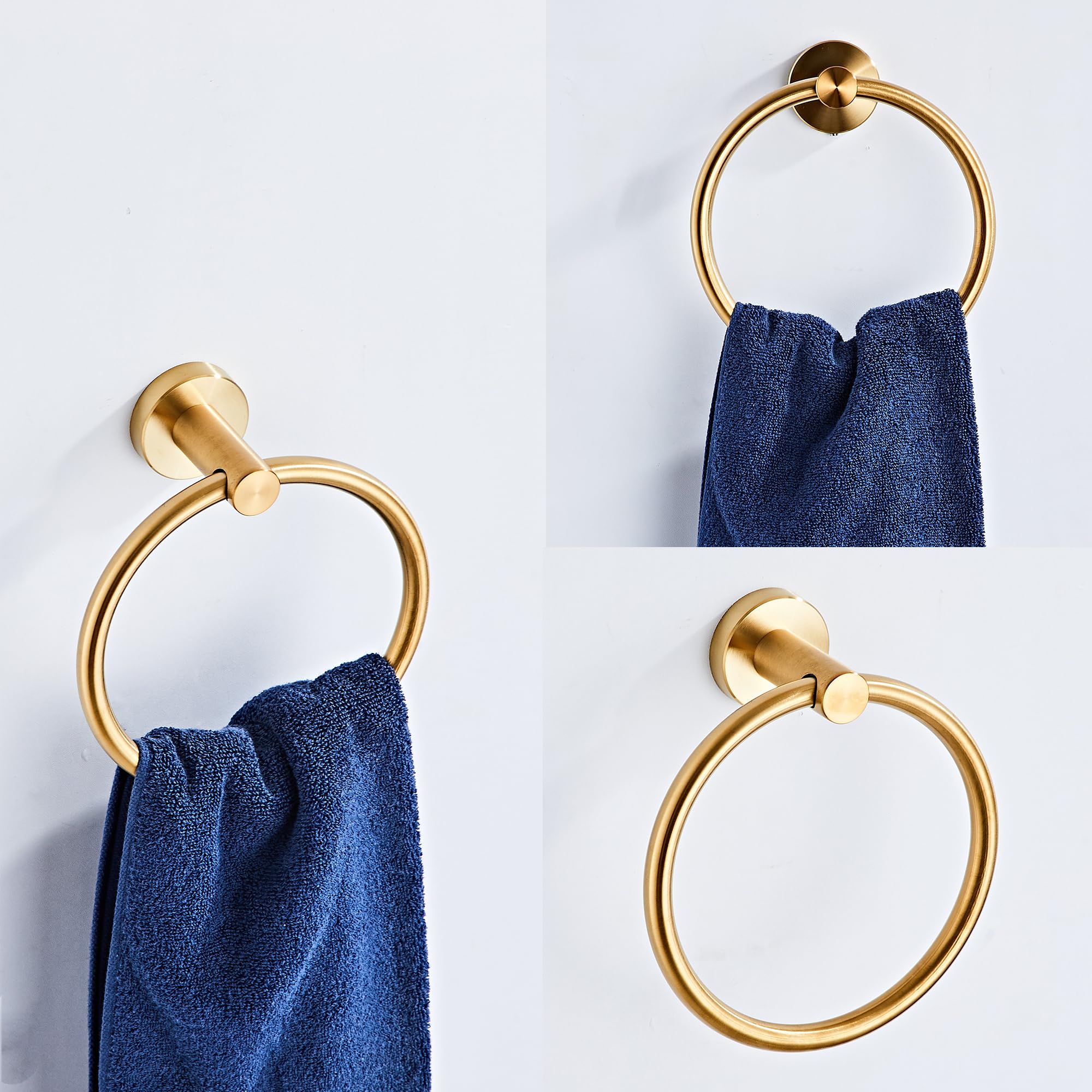 Brushed Gold Bathroom Hardware Set 5 Piece With Towel Racks For Bathroom, Sus304 Stainless Steel Bath Towel Bar Set, 24 Inch Wal